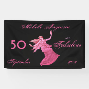 Boho 50. Geburtstag Pink Frauentänzer Personalisie Banner
