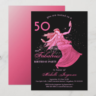 Boho 50. Geburtstagsfrau Pink Dancer Glitzer Party Einladung