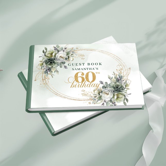 Boho 60. Geburtstag Botanisches Grün Gästebuch (Boho 60th Birthday Botanical Green Guest Book

)