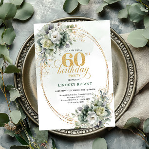 Boho 60. Geburtstag Dusty Green Eucalyptus Einladu Einladung