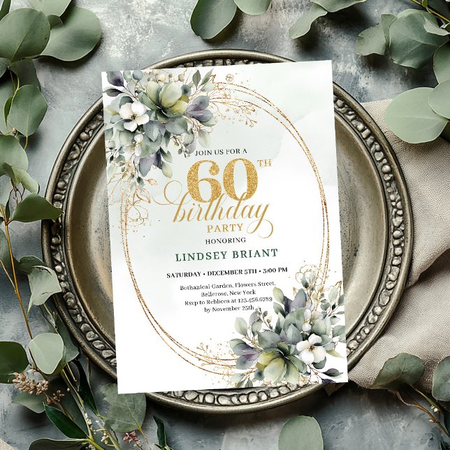 Boho 60. Geburtstag Wasserfarbe Grüne Einladung (Boho 60th Birthday Watercolor Green Invite

)