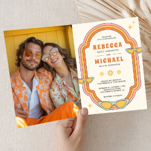 Boho 70er Retro Farbige Groovy Rahmen Hochzeit Einladung
