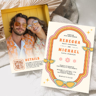 Boho 70er Retro Farbige Groovy Rahmen Hochzeit Einladung