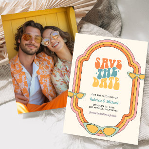 Boho 70er Retro Farbige Groovy Rahmen Hochzeit Save The Date