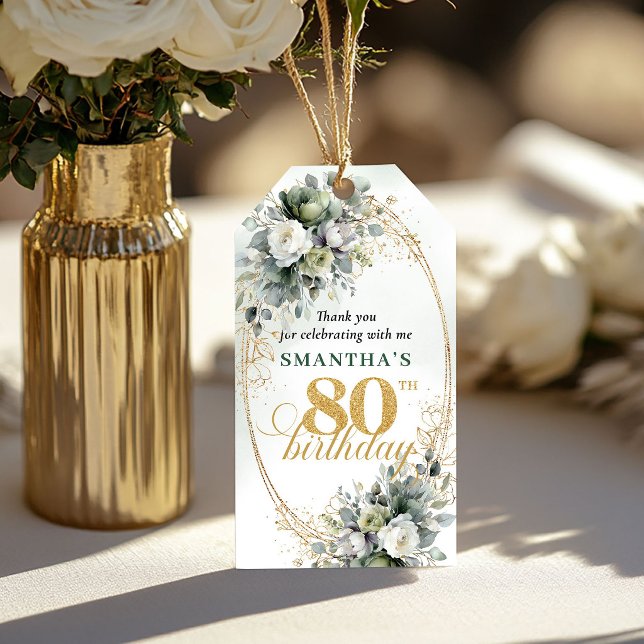 Boho 80. Geburtstag Botanisch Grüne Karte Geschenkanhänger (Boho 80th Birthday Botanical Green Tag

)