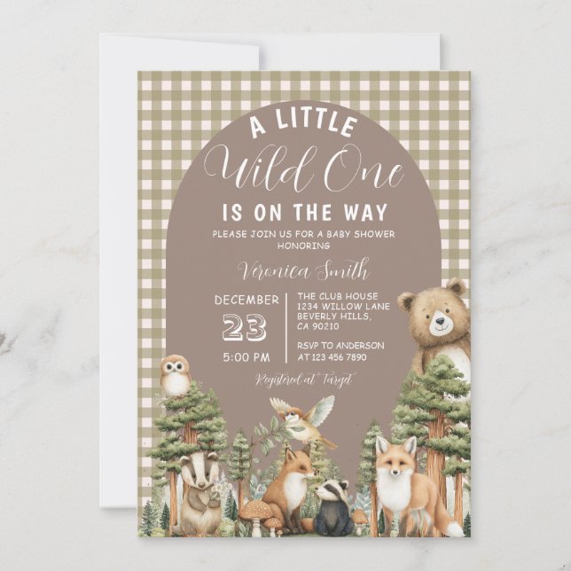 Boho A Little Wild One Baby Shower Forest Animals Einladung (Vorderseite)
