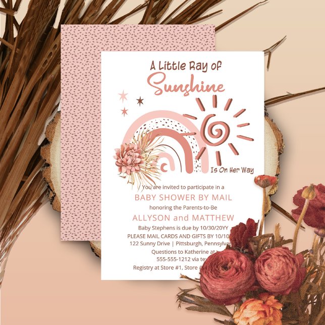 Boho A Ray of Sunshine Girl Baby Shower by Mail Einladung (Von Creator hochgeladen)
