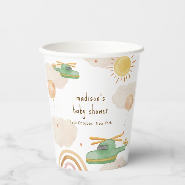 Boho-Abenteuer-Hubschrauber-Flugzeug-Baby-Party Pappbecher (Vorderseite)