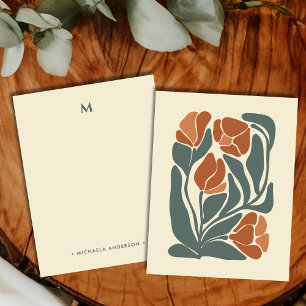 Boho Abstract Blumen Monogramm Name Schreibwaren Mitteilungskarte