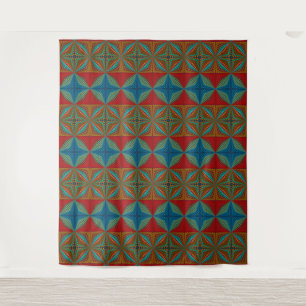 Boho-Abstract-Hippie-Stil Rot Blau Ethnisch Trippy Wandteppich