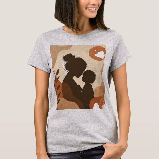 Boho-Abstract-Mutter-und-Kind-Silhouetten-Kunst-Dr T-Shirt (Vorderseite)