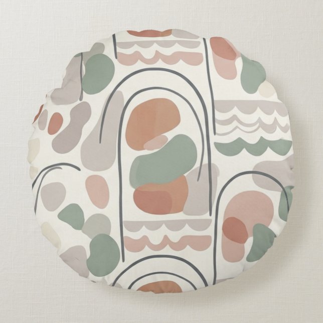 Boho Abstract Organic Shape Pillow - Earthy Terrac Rundes Kissen (Vorderseite)