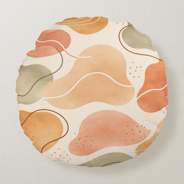 Boho Abstract Organic Shape Pillow - Earthy Terrac Rundes Kissen (Vorderseite)