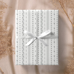 Boho-Abstract-Pfeil-Streifen-Geometrisch-Weiß-Grau Geschenkpapier