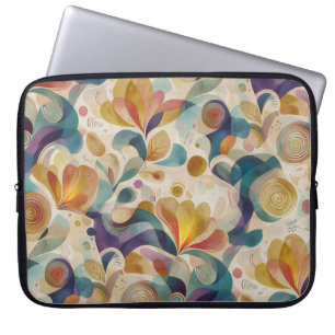 Boho-Abstract-Wasserfarben-Blumenwirbel Gold Türki Laptopschutzhülle