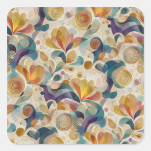 Boho Abstract Watercolor Floral Swirl Gold Karte Quadratischer Aufkleber