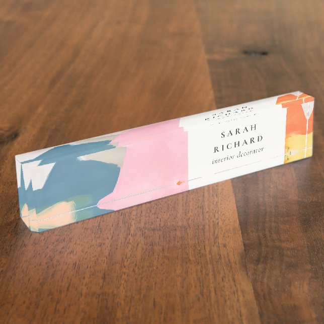 Boho-Abstracte Berglandschaft Rosa Blau Orange Namensplakette (Seite)