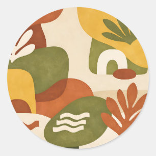 Boho-Abstracte Botanische Kunst Runder Aufkleber