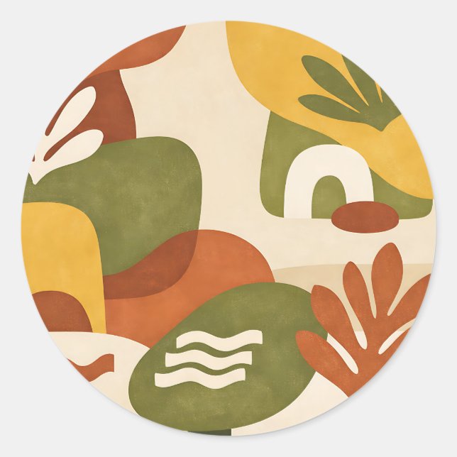 Boho-Abstracte Botanische Kunst Runder Aufkleber (Vorderseite)