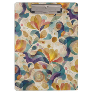Boho-Abstractes Wasserfarben-Blumen-Swirbel-Gold-T Klemmbrett