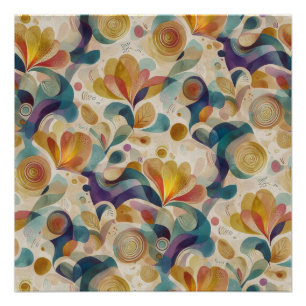 Boho-Abstractes Wasserfarben-Blumen-Swirrel Gold T Poster