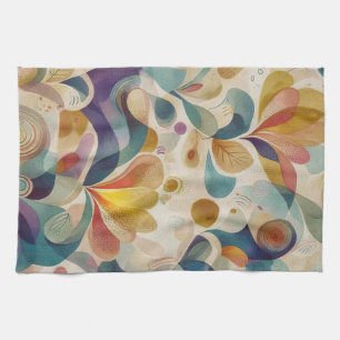 Boho-Abstractes Wasserfarben-Blumenwirbel-Gold-Tea Geschirrtuch