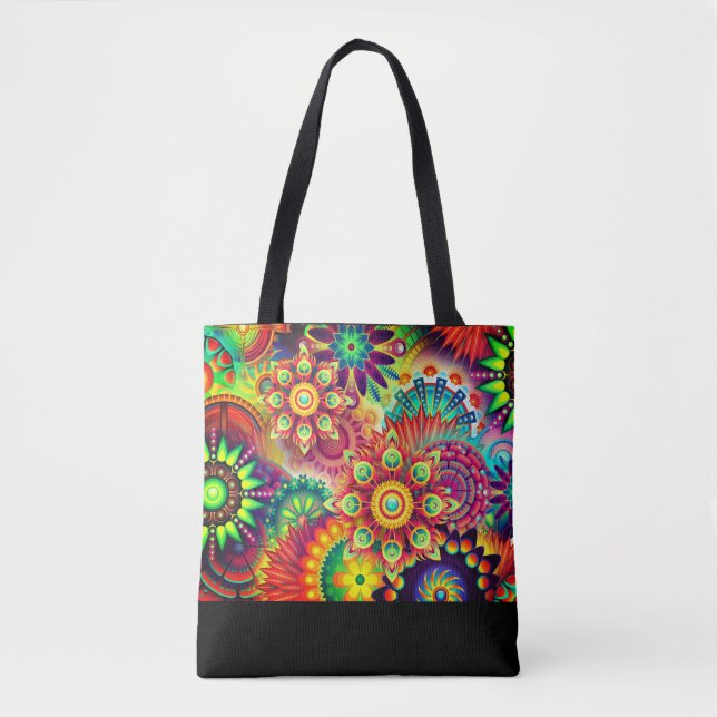 Boho Abstrakt Blume Tasche (Vorderseite)