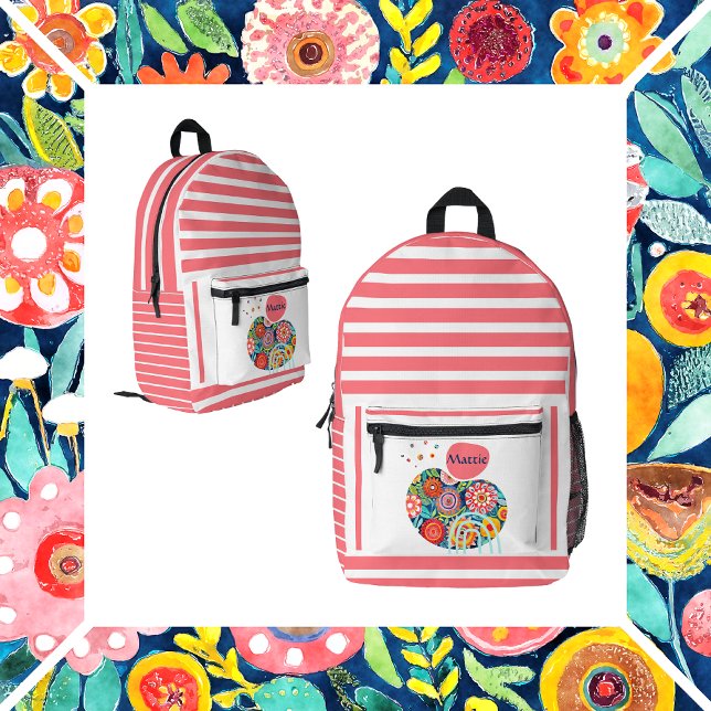 Boho abstrakt Blumendesign Bedruckter Rucksack (Von Creator hochgeladen)