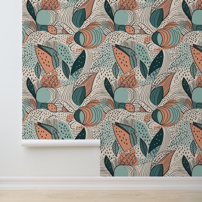 Boho abstrakt Doodles Lines Dots Tapete (Anwendung)
