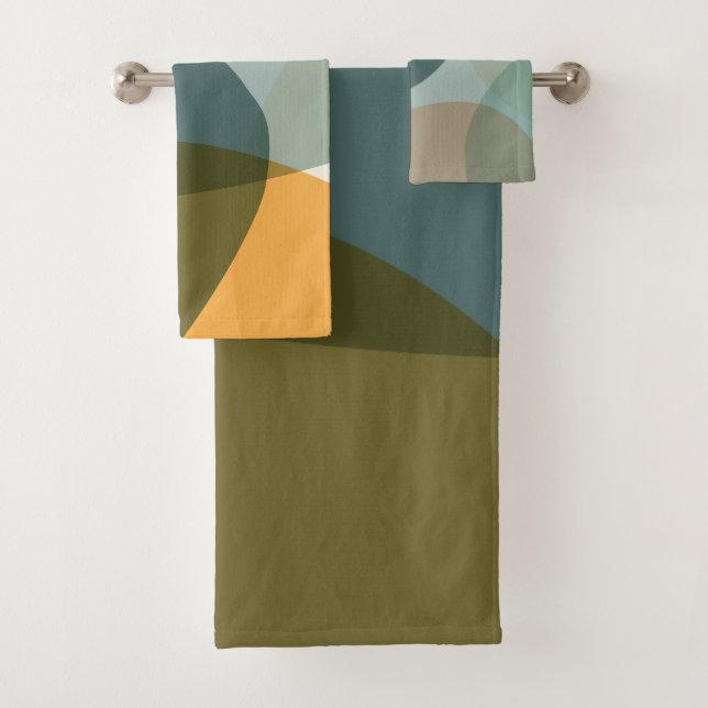 Boho Abstrakt geometrische Formen Blau und Gelb Badhandtuch Set (Insitu)