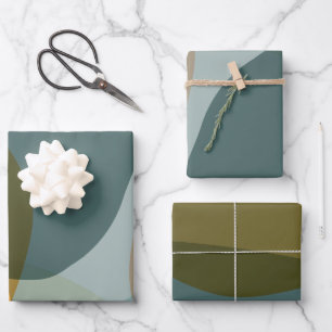 Boho Abstrakt geometrische Formen Blau und Gelb  Geschenkpapier Set