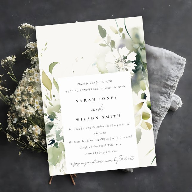 Boho Abstrakt Green Floral Wedding Jubiläum Einladung (Von Creator hochgeladen)
