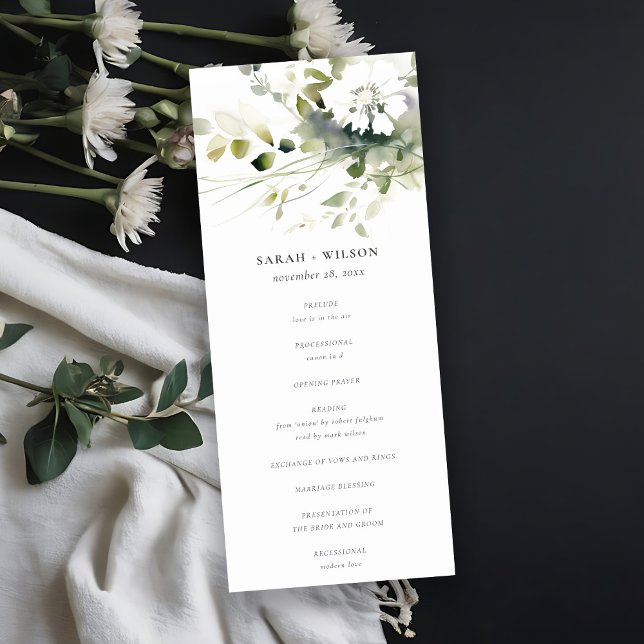 Boho Abstrakt Green White Floral Wedding Program Einladung (Von Creator hochgeladen)