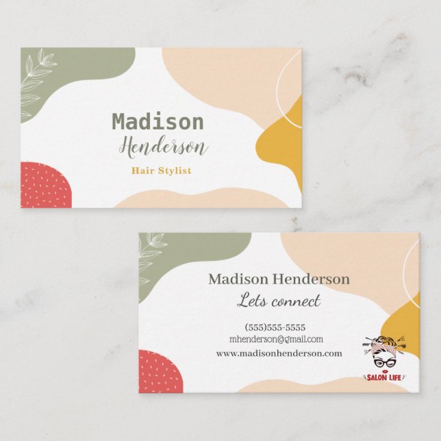 Boho Abstrakt Hair Stylist Business Cards Visitenkarte (Vorne/Hinten)