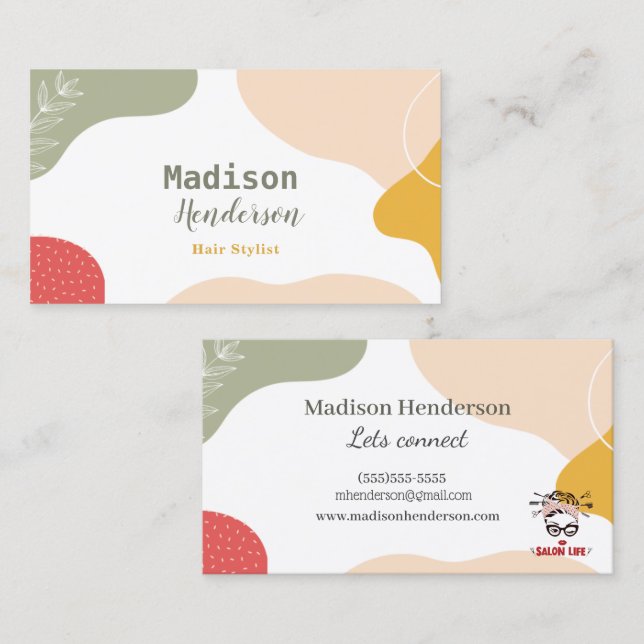 Boho Abstrakt Hair Stylist Business Cards Visitenkarte (Vorne/Hinten)
