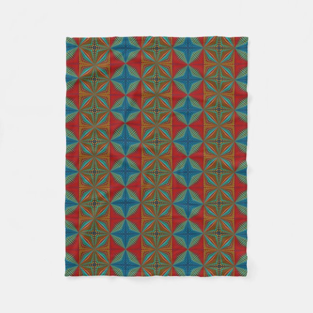 Boho Abstrakt Hippie Cool Red Blue Ethnic Trippy Fleecedecke (Vorderseite)