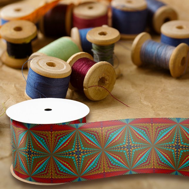 Boho Abstrakt Hippie Cool Red Blue Ethnic Trippy Satinband (Von Creator hochgeladen)