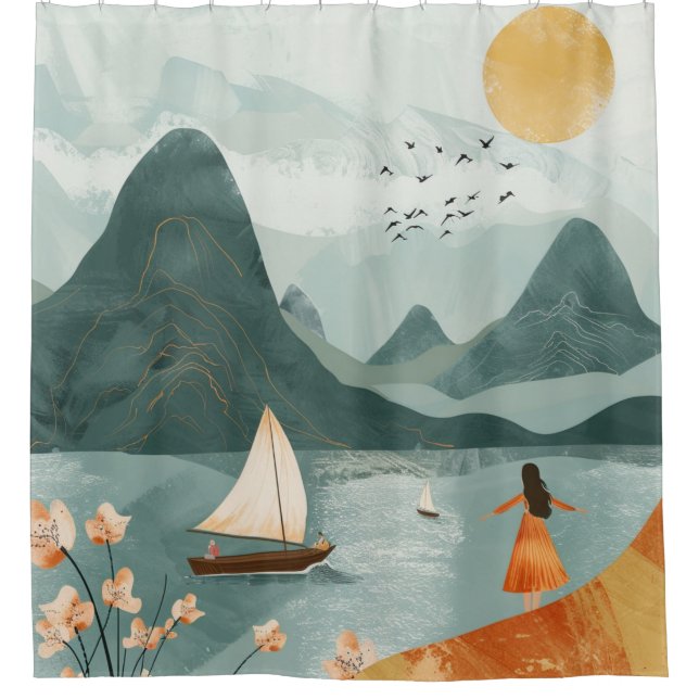 Boho Abstrakt Landschaft (11) Duschvorhang (Vorderseite)