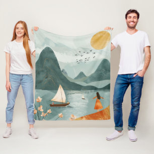 Boho Abstrakt Landschaft (11) Fleecedecke