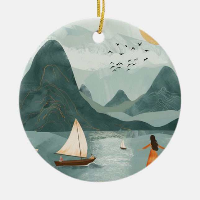 Boho Abstrakt Landschaft (11) Keramik Ornament (Vorne)