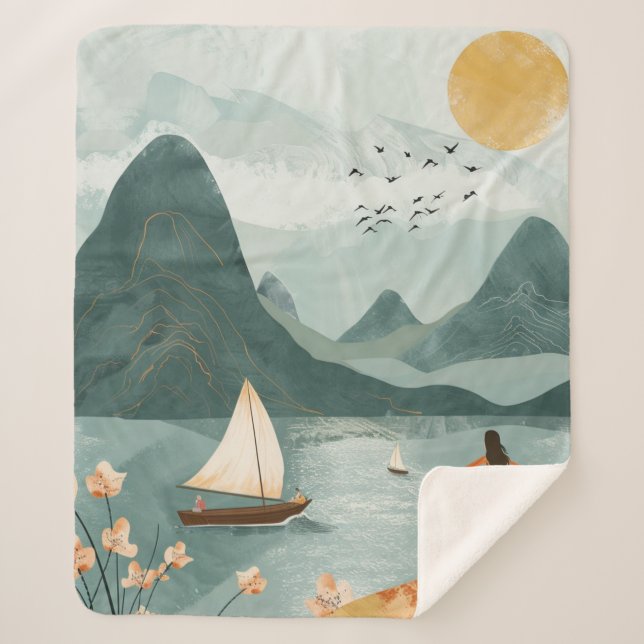 Boho Abstrakt Landschaft (11) Sherpadecke (Vorderseite)