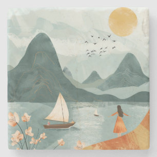 Boho Abstrakt Landschaft (11) Steinuntersetzer