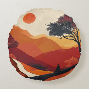 Boho Abstrakt Landschaft (19) Rundes Kissen