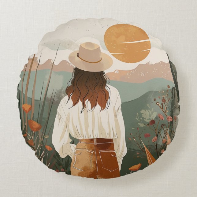 Boho Abstrakt Landschaft (20) Rundes Kissen (Vorderseite)