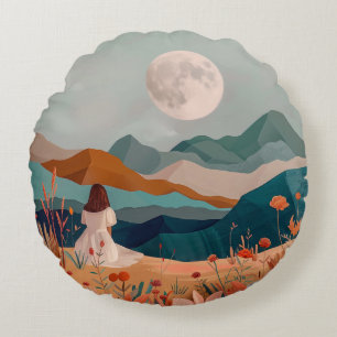 Boho Abstrakt Landschaft (21) Rundes Kissen