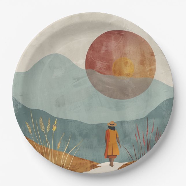 Boho Abstrakt Landschaft (23) Pappteller (Vorderseite)