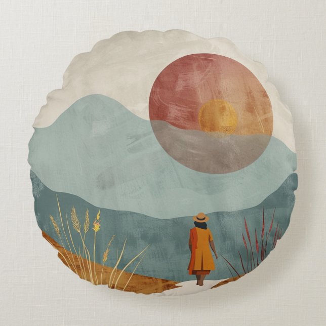 Boho Abstrakt Landschaft (23) Rundes Kissen (Vorderseite)
