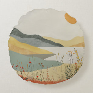 Boho Abstrakt Landschaft (25) Rundes Kissen