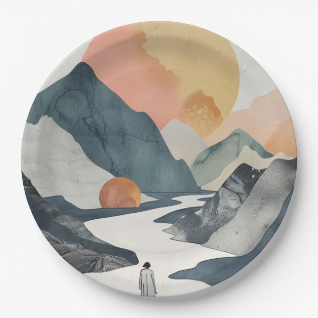 Boho Abstrakt Landschaft (2) Pappteller (Vorderseite)