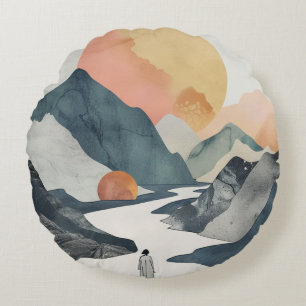 Boho Abstrakt Landschaft (2) Rundes Kissen